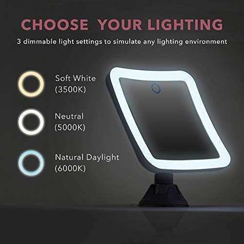 Fancii Espejo de Aumento 10x Recargable para Maquillaje con 3 Configuraciones de Luz LED - Táctil Regulable, Poderoso Ventosa - Espejo Iluminado de Baño (Mira 2)