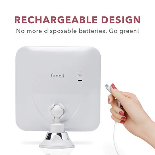 Fancii Espejo de Aumento 10x Recargable para Maquillaje con 3 Configuraciones de Luz LED - Táctil Regulable, Poderoso Ventosa - Espejo Iluminado de Baño (Mira 2)