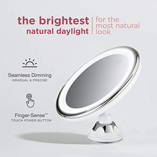 Fancii Espejo Maquillaje de Aumento 10x con Luz LED Natural, USB y Pilas - Espejo Iluminado de Baño para Cosmético, Poderoso Ventosa, 20 cm de Ancho - Luna (Blanco)
