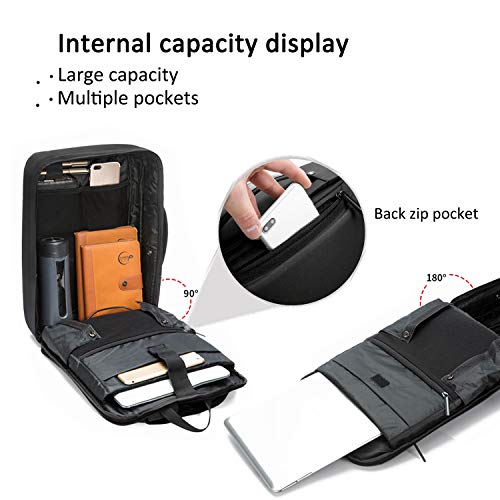 FANDARE 3 en 1 Mochila Hombres Business USB Laptop Bolsa de Mano Commuter Estudiante Outdoor Viaje Bolso de Hombro Impermeable Poliéster Negro