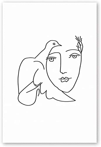 FANGAO Cuadro sobre lienzo Picasso con paloma de la paz, póster e impresiones abstractas en blanco y negro, línea moderna, para salón o dormitorio, sin marco (2 x 20 x 30 cm)