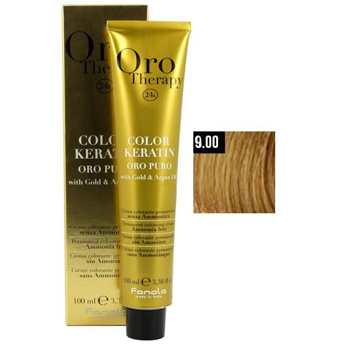 Fanola Crema colorante sin amoniaco Oro Therapy 24K KERATIN Color 9.00 Rubio clarísimo natural intenso 100 mL - Color permanente tinte
