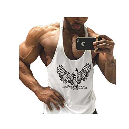 Fansu Camiseta de Tirantes para Hombres, Cómodo Transpirables Fitness Gym Muscular Absorbente Chaleco Bodybuilding Tank Top Sport Vest Culturismo (M,Blanco)