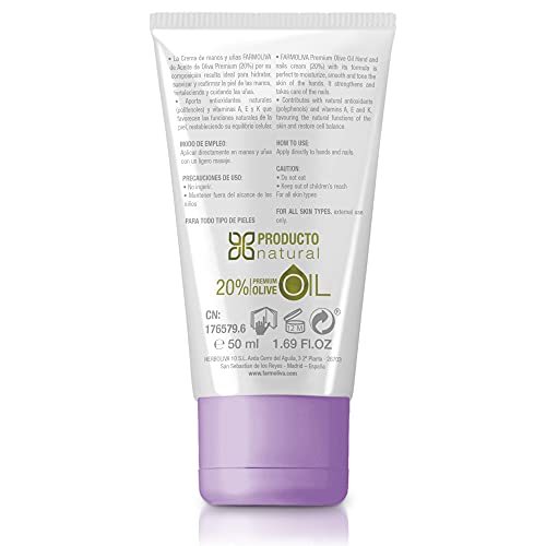 FARMOLIVA Crema de Manos y Uñas - 50 ml - Elaborada con Aceite de Oliva Premium - Antioxidantes y Vitaminas A, E y K - Crema de Manos para Grietas - Cosmética Natural - Fabricada en España