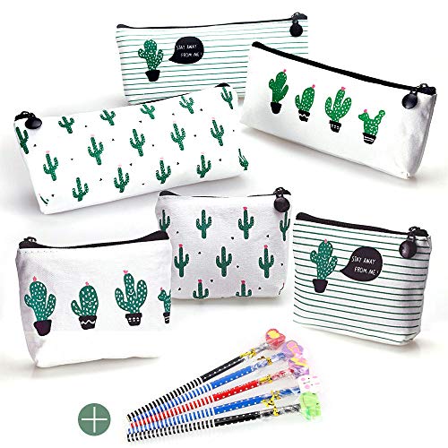 FAVENGO 6 Pcs Estuche Para Lapices de Tela Estuche de Lona de Cactus Cartuchera para Lapices Bolsa Para Lapices Estuches Escolares Grandes Estuches Organizadores de Lapices Bonitos para Niño Y Mujer