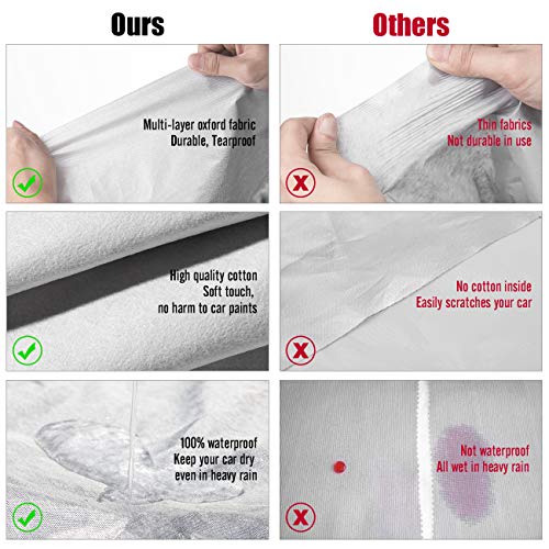 Favoto Cubierta de Coche Impermeable Funda de Coche Exterior Oxford+Algodón con Cremallera para SUV Anti-UV Transpirable Resistente al Polvo Lluvia Rasguño Nieve al Aire Libre 505x195x175cm Plata