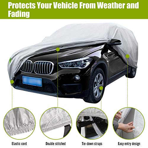 Favoto Cubierta de Coche Impermeable Funda de Coche Exterior Oxford+Algodón con Cremallera para SUV Anti-UV Transpirable Resistente al Polvo Lluvia Rasguño Nieve al Aire Libre 505x195x175cm Plata