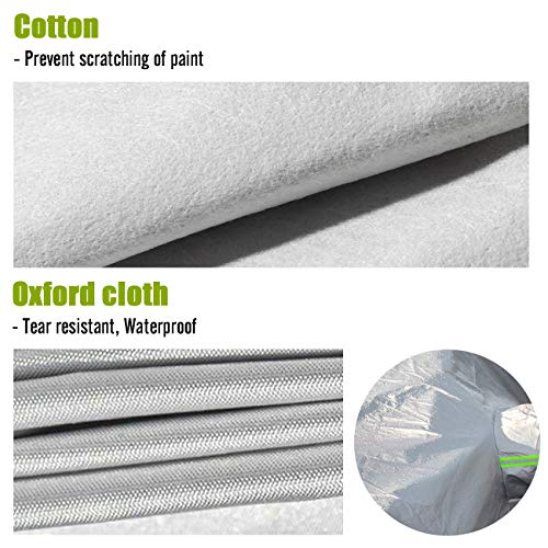 Favoto Cubierta de Coche Impermeable Funda de Coche Exterior Oxford+Algodón con Cremallera para SUV Anti-UV Transpirable Resistente al Polvo Lluvia Rasguño Nieve al Aire Libre 505x195x175cm Plata