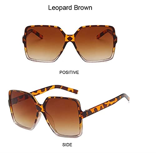 FDNFG Gafas de Sol Gafas de Sol Grandes para Mujer de Gran tamaño Mujeres Vintage Marco Cuadrado Gafas de Sol Femeninas de Gafas degradados Marrones Gafas de Sol (Lenses Color : Leopard Brown)
