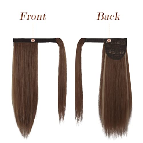 FESHFEN Coleta Postiza Lisa Pelo, 40 cm Largo Liso Ponytail Extension Envolver alrededor Cola de Caballo Extensiones Sintéticas Clip Postizos de Pelo para Mujeres Chica