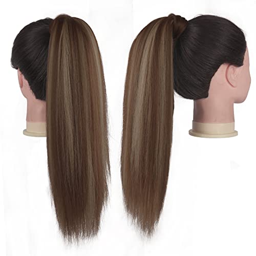 FESHFEN Coleta Postiza Lisa Pelo, 40 cm Largo Liso Ponytail Extension Envolver alrededor Cola de Caballo Extensiones Sintéticas Clip Postizos de Pelo para Mujeres Chica