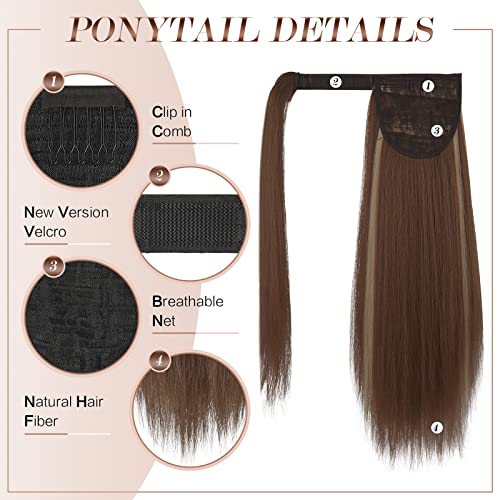 FESHFEN Coleta Postiza Lisa Pelo, 40 cm Largo Liso Ponytail Extension Envolver alrededor Cola de Caballo Extensiones Sintéticas Clip Postizos de Pelo para Mujeres Chica