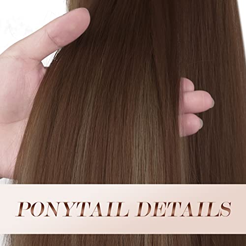FESHFEN Coleta Postiza Lisa Pelo, 40 cm Largo Liso Ponytail Extension Envolver alrededor Cola de Caballo Extensiones Sintéticas Clip Postizos de Pelo para Mujeres Chica