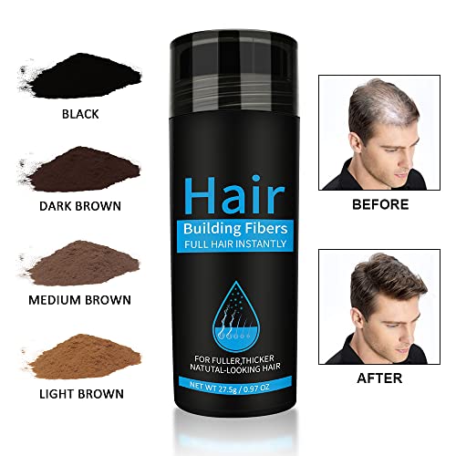 Fibras capilares con aplicador de spray, Fibras capilares con queratina natural, Polvos capilares, Polvo densificante Polvo capilar Hombres Mujeres Fibras capilares (Negro)