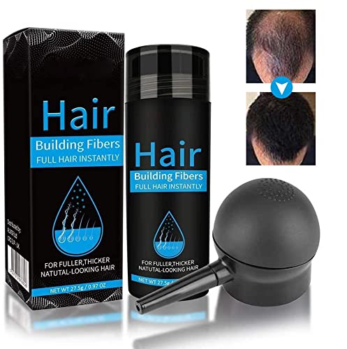 Fibras capilares con aplicador de spray, Fibras capilares con queratina natural, Polvos capilares, Polvo densificante Polvo capilar Hombres Mujeres Fibras capilares (Negro)