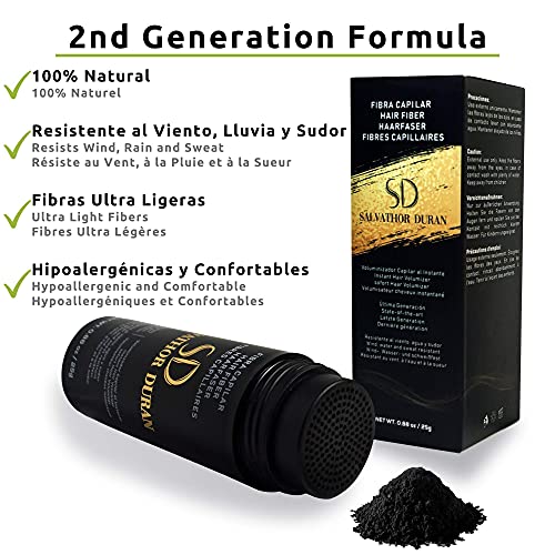Fibras Capilares Salvathor Duran 25 g - Pack 3 Unidades (Fibra Capilar + Aplicador + Peine) (Negro)