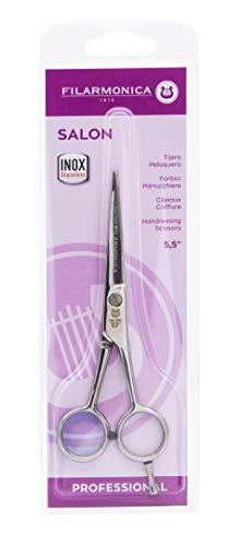 Filarmonica Tijeras de peluquería profesional tijera peluquero de acero inoxidable de corte de salón para corte de cabello de uso doméstico con tornillo plano regulable y dedal extraíble 5,5”