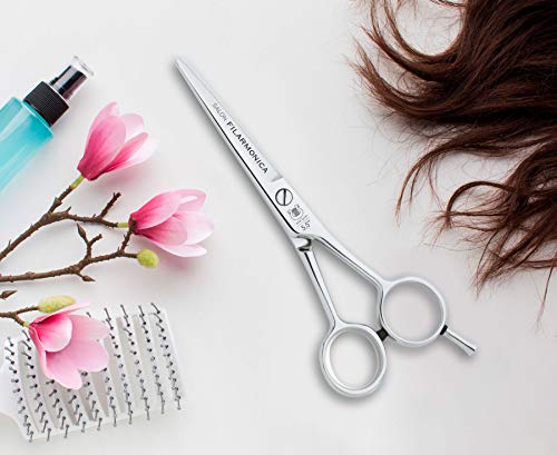 Filarmonica Tijeras de peluquería profesional tijera peluquero de acero inoxidable de corte de salón para corte de cabello de uso doméstico con tornillo plano regulable y dedal extraíble 5,5”