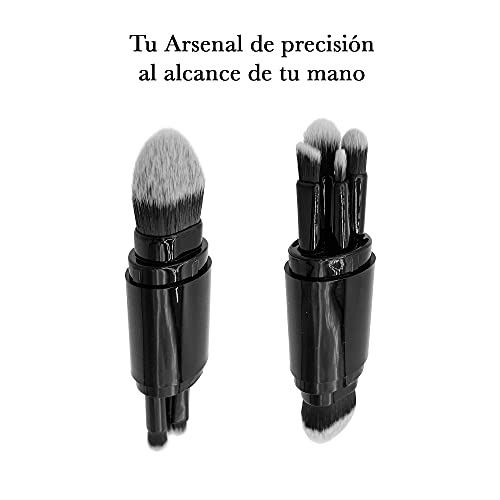 FILUMM Brochas De Maquillaje Profesional Con Espejo Pequeño De Maquillaje Plegable, Kit De Pinceles Cinco En Uno Para Viaje Y Bolso, Para Rubor, Base De Maquillaje, Sombra De Ojos y Colorete.