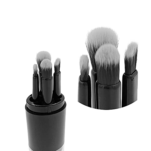 FILUMM Brochas De Maquillaje Profesional Con Espejo Pequeño De Maquillaje Plegable, Kit De Pinceles Cinco En Uno Para Viaje Y Bolso, Para Rubor, Base De Maquillaje, Sombra De Ojos y Colorete.