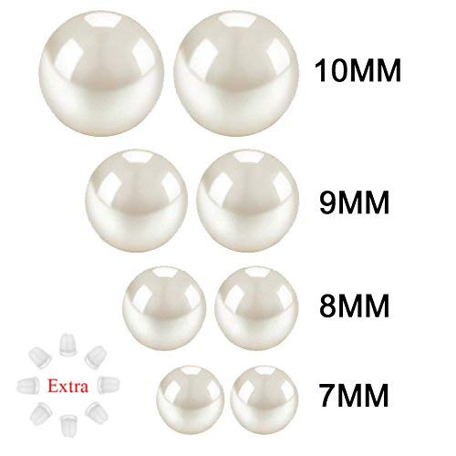 Finrezio 4 Pares De Pendiente De Plata De Ley Para Las Mujeres Perlas De Agua Dulce Piercing Hipoalergénico 7-10MM