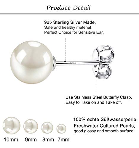 Finrezio 4 Pares De Pendiente De Plata De Ley Para Las Mujeres Perlas De Agua Dulce Piercing Hipoalergénico 7-10MM