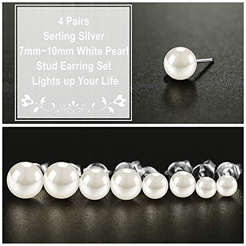 Finrezio 4 Pares De Pendiente De Plata De Ley Para Las Mujeres Perlas De Agua Dulce Piercing Hipoalergénico 7-10MM