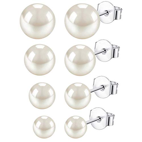 Finrezio 4 Pares De Pendiente De Plata De Ley Para Las Mujeres Perlas De Agua Dulce Piercing Hipoalergénico 7-10MM