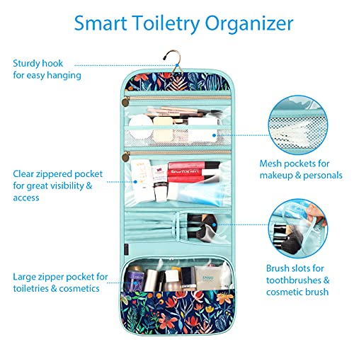 Fintie Bolsa de Aseo para Cosmético y Artículos de Tocador, Kit Organizador de Colgar de Maquillaje Plegable Resistente al Agua para Viaje, Jungla