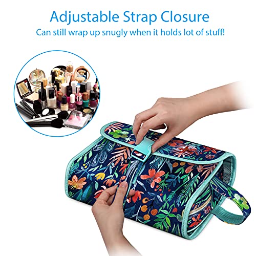 Fintie Bolsa de Aseo para Cosmético y Artículos de Tocador, Kit Organizador de Colgar de Maquillaje Plegable Resistente al Agua para Viaje, Jungla