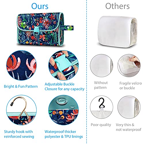 Fintie Bolsa de Aseo para Cosmético y Artículos de Tocador, Kit Organizador de Colgar de Maquillaje Plegable Resistente al Agua para Viaje, Jungla