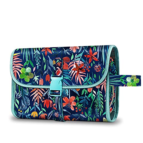 Fintie Bolsa de Aseo para Cosmético y Artículos de Tocador, Kit Organizador de Colgar de Maquillaje Plegable Resistente al Agua para Viaje, Jungla