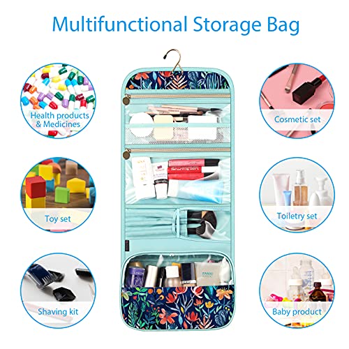 Fintie Bolsa de Aseo para Cosmético y Artículos de Tocador, Kit Organizador de Colgar de Maquillaje Plegable Resistente al Agua para Viaje, Jungla
