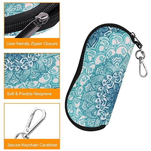 Fintie Estuche para las Gafas con Mosquetón - Súper Ligera y Suave Funda de Neopreno con Cremallera a Prueba de Polvo para los Anteojos, Esmeralda