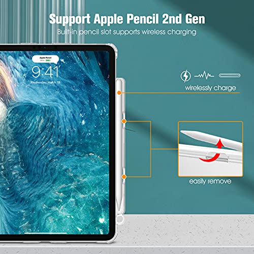 Fintie Funda para iPad Pro 11" (3.ª Generación, 2021) - Carcasa Ligera con Portalápiz Trasera Transparente Mate Auto-Reposo/Activación Compatible con iPad Pro 11" 2020/2018, Mármol