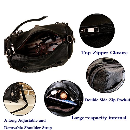 FiveloveTwo Punk Cráneo Mujer Cuero de PU Bolsos de Mano Diario Vida y Vacaciones Bolsos Bandolera Mochila Totes Para Shoppers y Bolsos de Hombro Carteras de mano y Clutches Negro