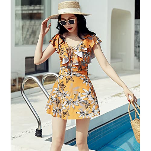 Flashing Traje de baño Senos pequeños de sentido femenino Reunidos Traje de baño de gran tamaño con fragancia pequeña Conservadora Hot Spring (Color : Yellow, Size : XL code)
