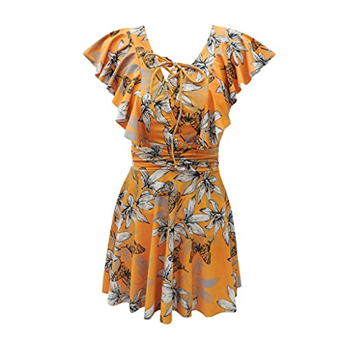 Flashing Traje de baño Senos pequeños de sentido femenino Reunidos Traje de baño de gran tamaño con fragancia pequeña Conservadora Hot Spring (Color : Yellow, Size : XL code)