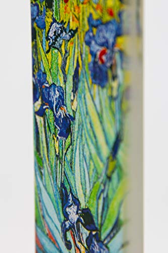 Flatyz Vela plana pintada a mano, sin perfume, sin goteo, sin humo, decorativa | Van Gogh – Irises | Doble mecha con base de metal | Idea de regalo única y acento de decoración del hogar