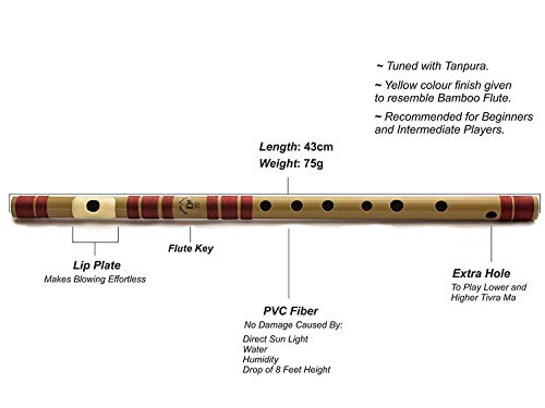 Flautas metálicas India PVC Fibra D Sharp Bansuri Middle Octave (16 pulgadas)