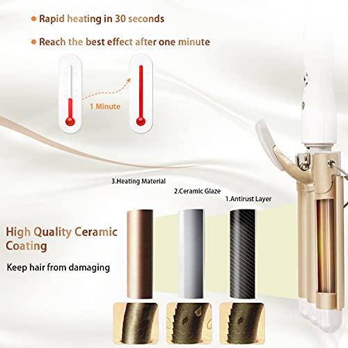 Flintronic Rizador de Pelo, Rizador de 3 Tubos Rizador Rápido, Iron Wave Curler Multifunción Temperatura Ajustable 180℃/210℃ para Rizar y Ondas un Efecto Ondulado, Turmalina y Cerámica(25mm)