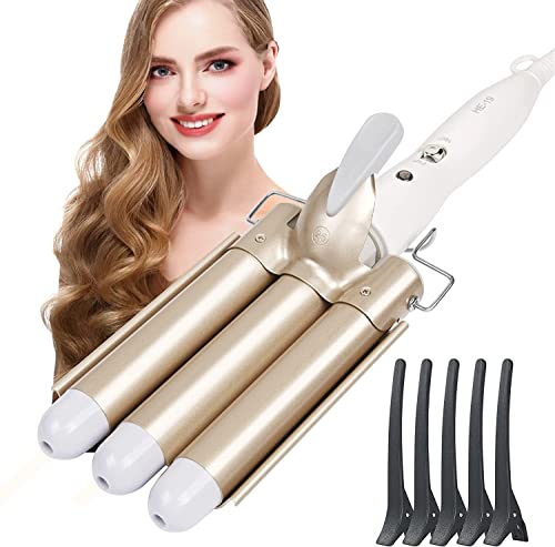 Flintronic Rizador de Pelo, Rizador de 3 Tubos Rizador Rápido, Iron Wave Curler Multifunción Temperatura Ajustable 180℃/210℃ para Rizar y Ondas un Efecto Ondulado, Turmalina y Cerámica(25mm)