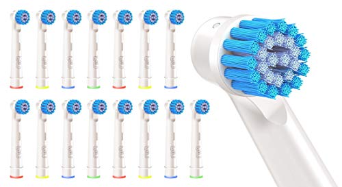 FLM 3D Sensitive Clean EBS17 - Cabezal de recambio para cepillo de dientes eléctrico compatibles con Braun Oral B, 16 unidades