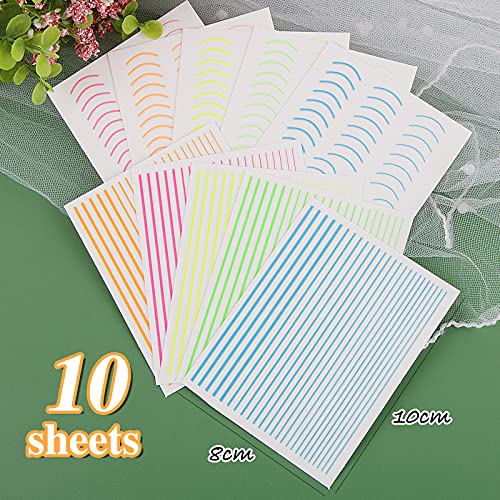 FLOFIA 10 Hojas Pegatinas Uñas Francesas Adhesivas Decorativas de línea Colores, Nail Striping Tape, Nail Stickers Stripe Line Curva 10 Estilos, para Decoración Uñas Accesorios DIY Diseño Arte de Uñas