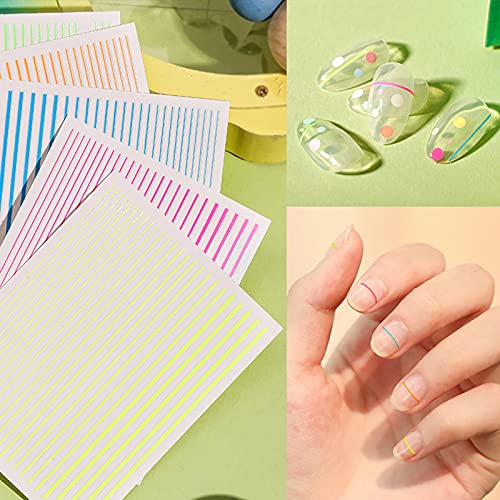 FLOFIA 10 Hojas Pegatinas Uñas Francesas Adhesivas Decorativas de línea Colores, Nail Striping Tape, Nail Stickers Stripe Line Curva 10 Estilos, para Decoración Uñas Accesorios DIY Diseño Arte de Uñas
