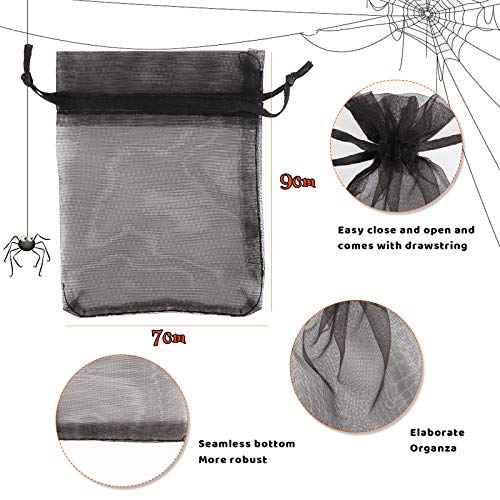 FLOFIA 100 Bolsas Bolsitas de Organza de Boda 7x9cm Negro de Carnaval Pequeñas Bolsas Regalo Organza Tul Joyería Joyas Caramelo Dulces Recuerdo Favores Detalles de Boda Arroz Decoración de Halloween