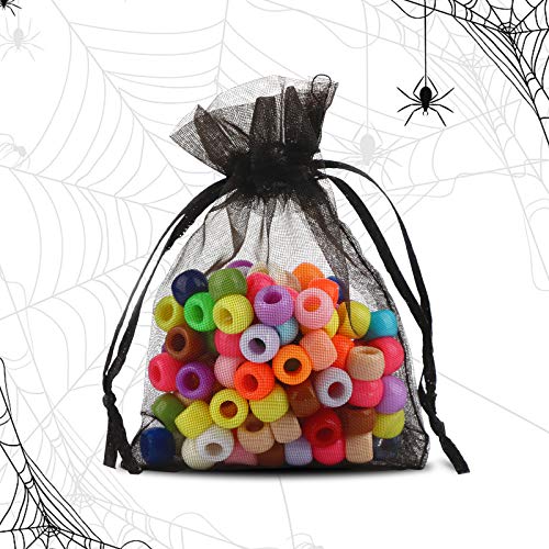 FLOFIA 100 Bolsas Bolsitas de Organza de Boda 7x9cm Negro de Carnaval Pequeñas Bolsas Regalo Organza Tul Joyería Joyas Caramelo Dulces Recuerdo Favores Detalles de Boda Arroz Decoración de Halloween