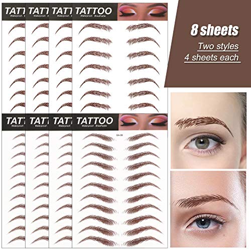 FLOFIA 80 Pares Pegatinas de Cejas Adhesivas Postizas, Tatuaje Cejas Auténtica con Forma De Cabello Impermeable Waterproof, Larga Duración para Mujer Hombre Unisex Maquillaje, Marrón