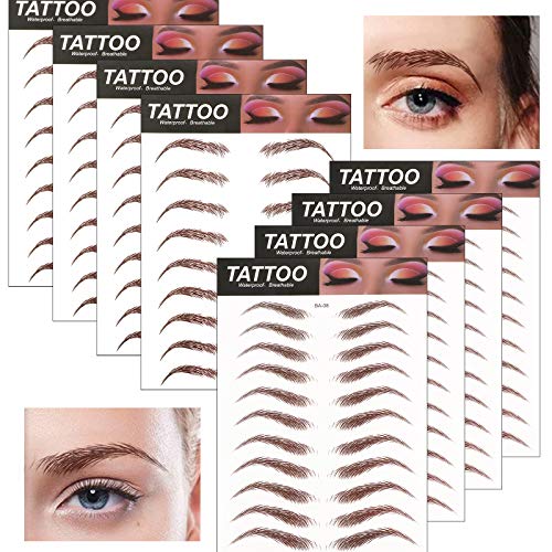 FLOFIA 80 Pares Pegatinas de Cejas Adhesivas Postizas, Tatuaje Cejas Auténtica con Forma De Cabello Impermeable Waterproof, Larga Duración para Mujer Hombre Unisex Maquillaje, Marrón