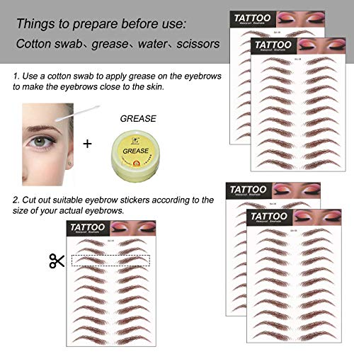 FLOFIA 80 Pares Pegatinas de Cejas Adhesivas Postizas, Tatuaje Cejas Auténtica con Forma De Cabello Impermeable Waterproof, Larga Duración para Mujer Hombre Unisex Maquillaje, Marrón